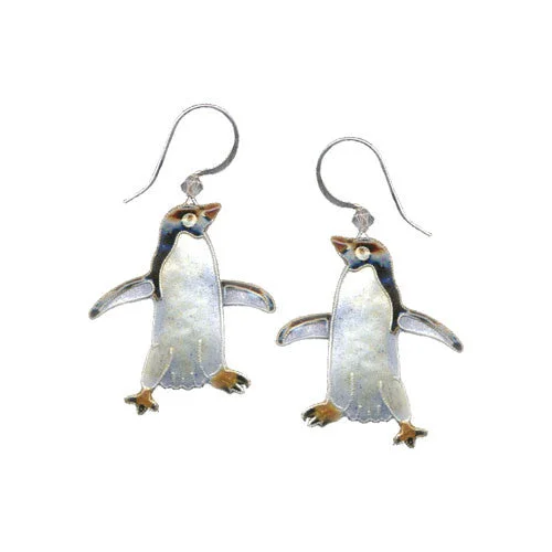 Ladies earrings horoscope design -Adelie Penguin Silver & Enamel Earrings (1" Tall)