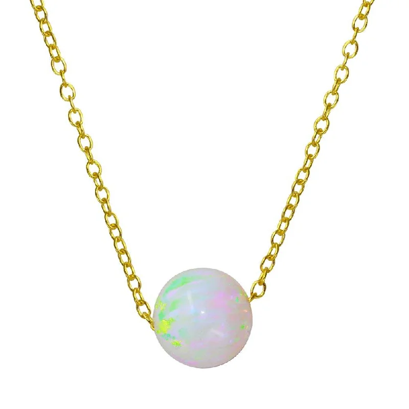 ladies necklaces display-Gold Plated 925 Sterling Silver White Round Synthetic Opal Necklace - STP01563GP