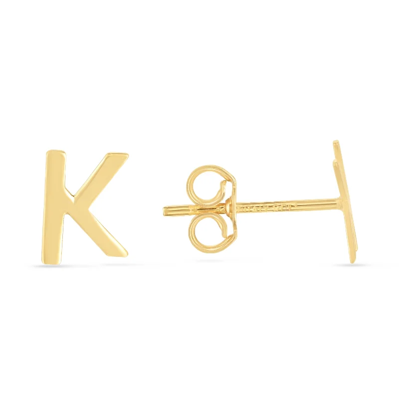 Ladies earrings with beads -14K Gold Initial K Stud Earring