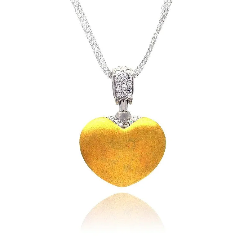 ladies necklaces lightweight-Clearance-Silver 925 Gold Plated Clear CZ Heart Pendant Necklace - STP00680