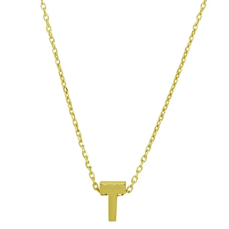 ladies necklaces bold design-Gold Plated 925 Sterling Silver Small Initial T Necklace - JCP00001GP-T