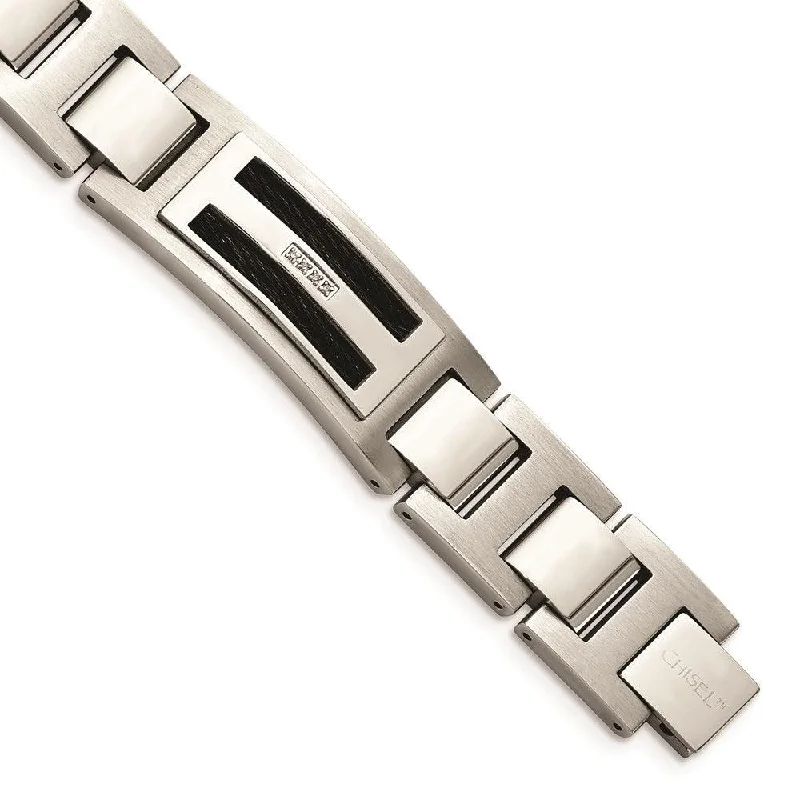 ladies bracelets glamorous-Stainless Steel Polished/Matte Black IP-plated 0.05ct tw. Diamond Bracelet