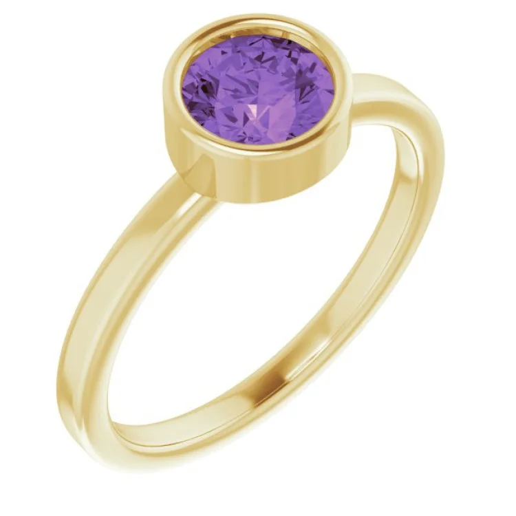 Ladies rings evening wear -14K Yellow 6 mm Natural Amethyst Ring