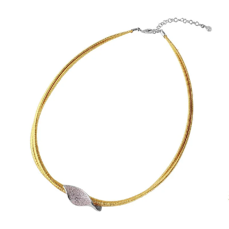 ladies necklaces heart-Silver 925 Gold Plated Italian Necklace with Micro Pave CZ Curved Accent - ITN00119GP-RH