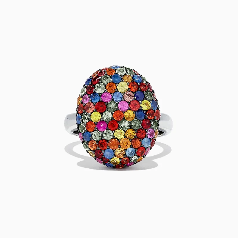 Ladies rings forever style -Splash Sterling Silver Multi Sapphire Oval Ring, 3.10 TCW