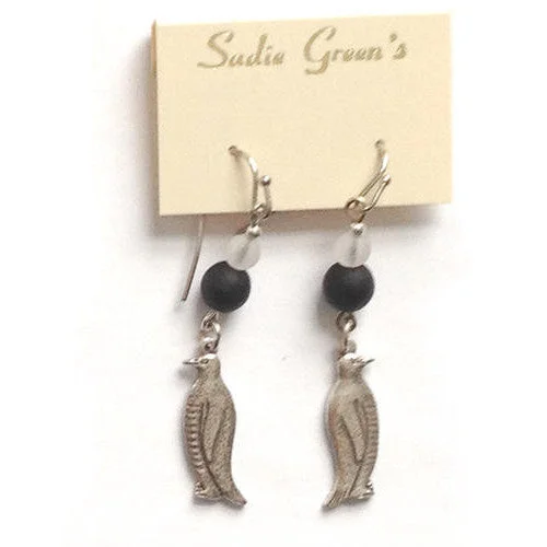 Ladies earrings 1980s bold -Penguin Profile Silver Earrings (3/4" Tall)