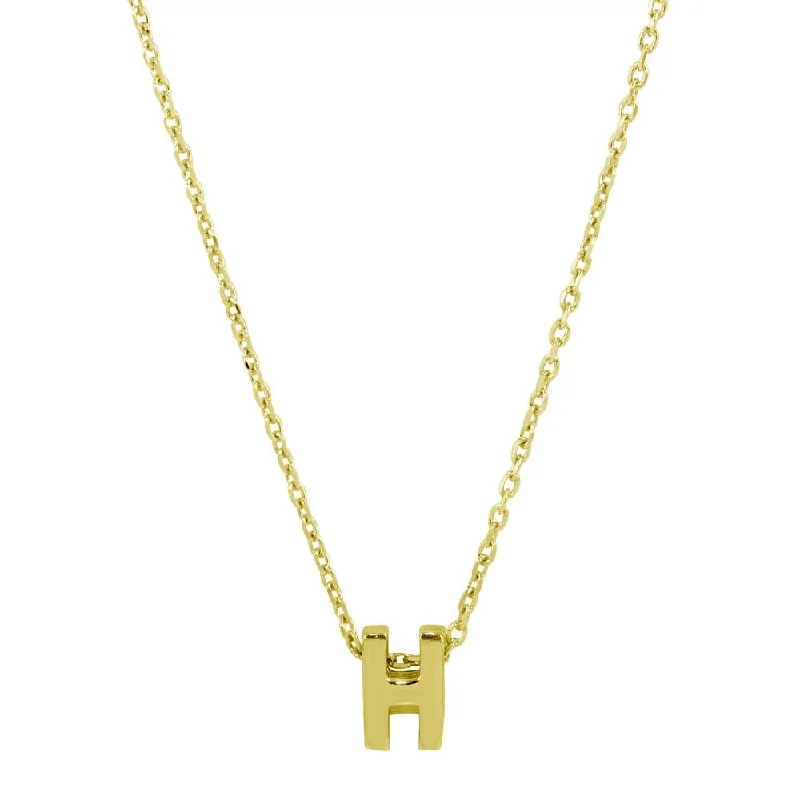 ladies necklaces healing-Gold Plated 925 Sterling Silver Small Initial H Necklace - JCP00001GP-H