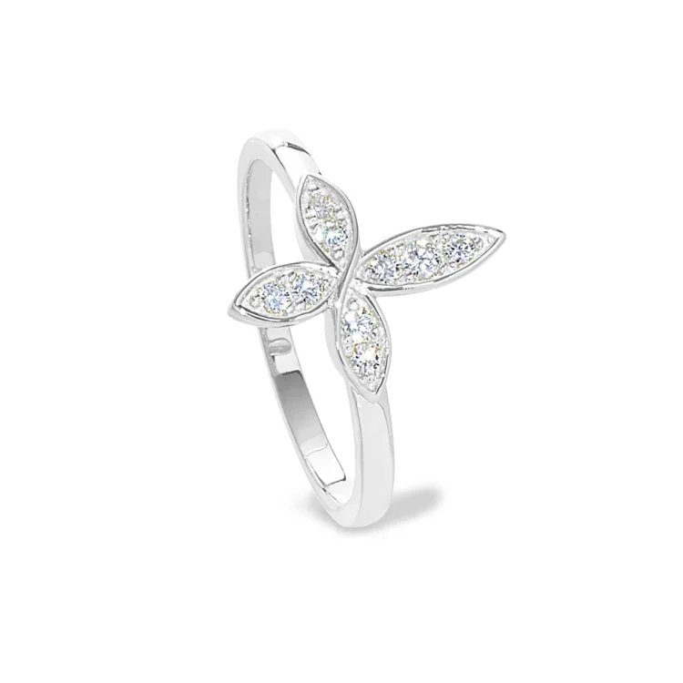 Ladies rings pageant ring -Platinum Finish Sterling Silver Micropave Marquis Cross Ring with Simulated Diamonds - size 5