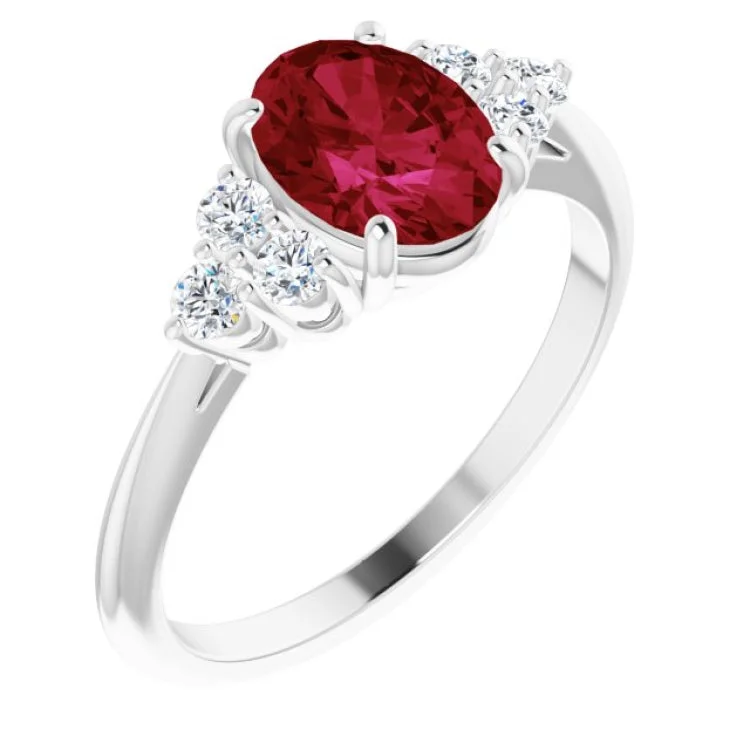 Ladies rings best friend -Sterling Silver Lab-Grown Ruby & 1/6 CTW Natural Diamond Ring