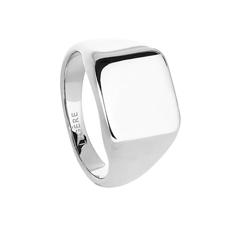 Ladies rings with beads -Stainless Steel Square Signet Ring  - Size 11