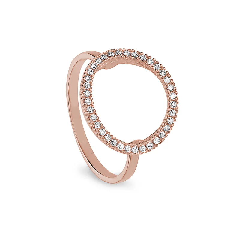 Ladies rings floral design -Rose Gold Finish Sterling Silver Micropave Open Circle Ring with Simulated Diamonds