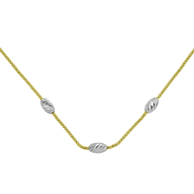 ladies necklaces adjustable-Gold Plated 925 Sterling Silver Three Bead Necklace - ECN00004GP