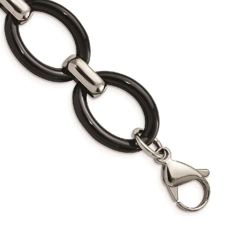 ladies bracelets eye catching-Stainless Steel Polished w/ Black Ceramic w/ 1in ext. Bracelet