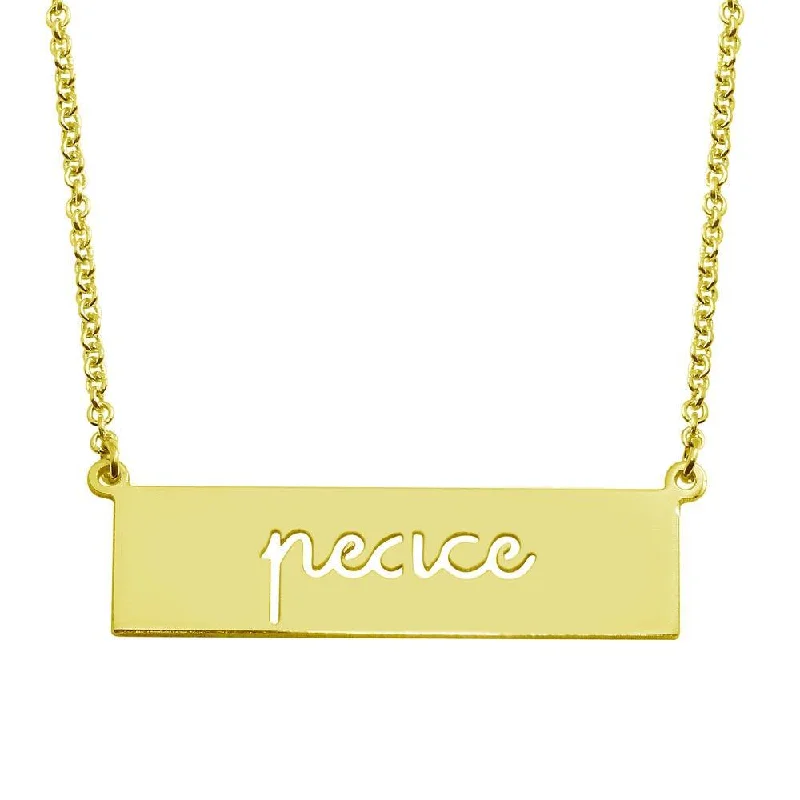 ladies necklaces bohemian-Gold Plated 925 Sterling Silver Peace Engraved Bar Pendant Necklace  - ARN00056GP