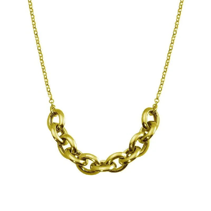 ladies necklaces 1980s-Gold Plated 925 Sterling Silver Large Link Center Necklace  - ITN00141-GP