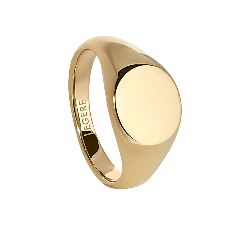 Ladies rings timeless beauty -Gold IP Finish Stainless Steel Round Signet Ring  - Size 12