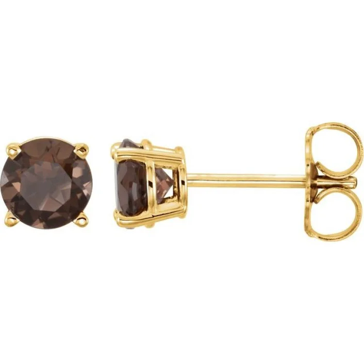 Ladies earrings agate stone -14K Yellow 5 mm Natural Smoky Quartz Stud Earrings