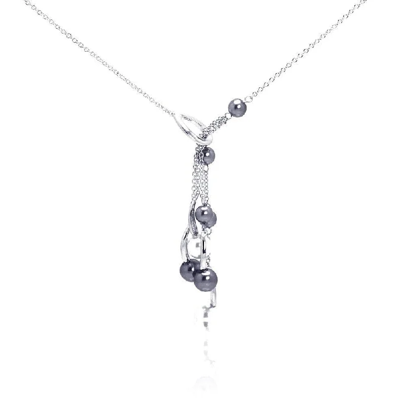 ladies necklaces trending-Silver 925 Rhodium Plated Multi Pearl Drop Pendant Necklace - BGN00051