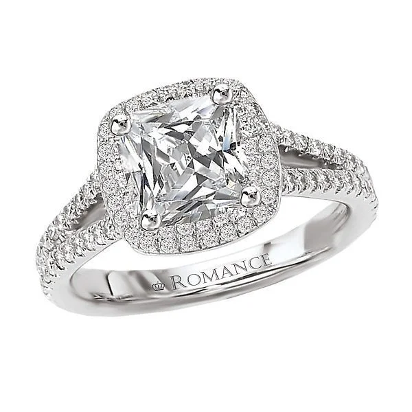 Ladies rings meditation stone -14KT WHITE GOLD 1.37 CTW DIAMOND SPLIT SHANK SQUARE HALO RING