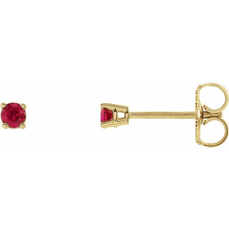 Ladies earrings graduation gift -14K Yellow 2.5 mm Natural Ruby Stud Earrings