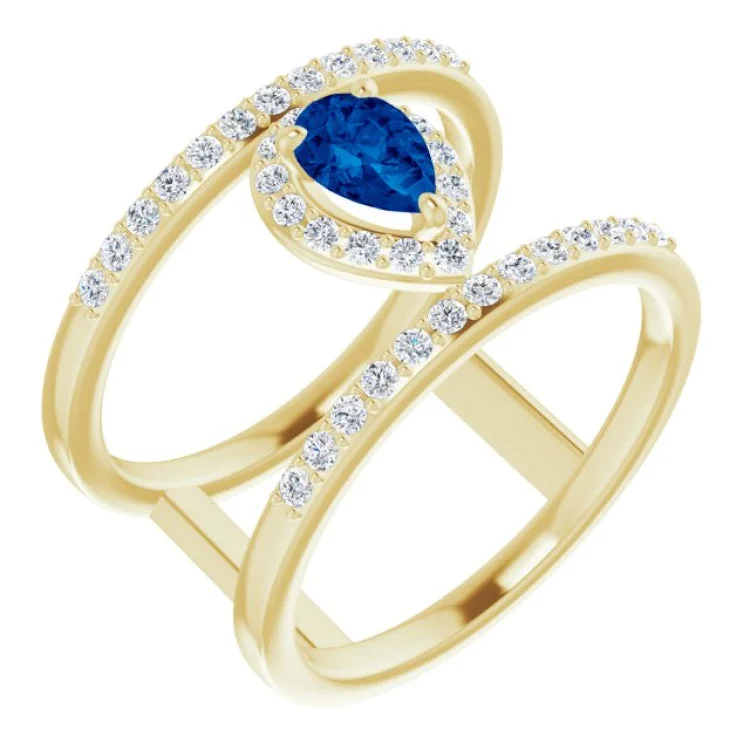 Ladies rings desert style -14K Yellow Natural Blue Sapphire & 1/3 CTW Natural Diamond Ring