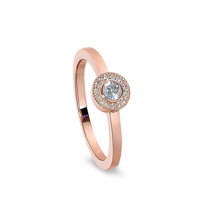 Ladies rings fantasy inspired -Rose Gold Finish Sterling Silver Micropave Round Simulated Diamond Ring with Simulated Diamonds Size 4