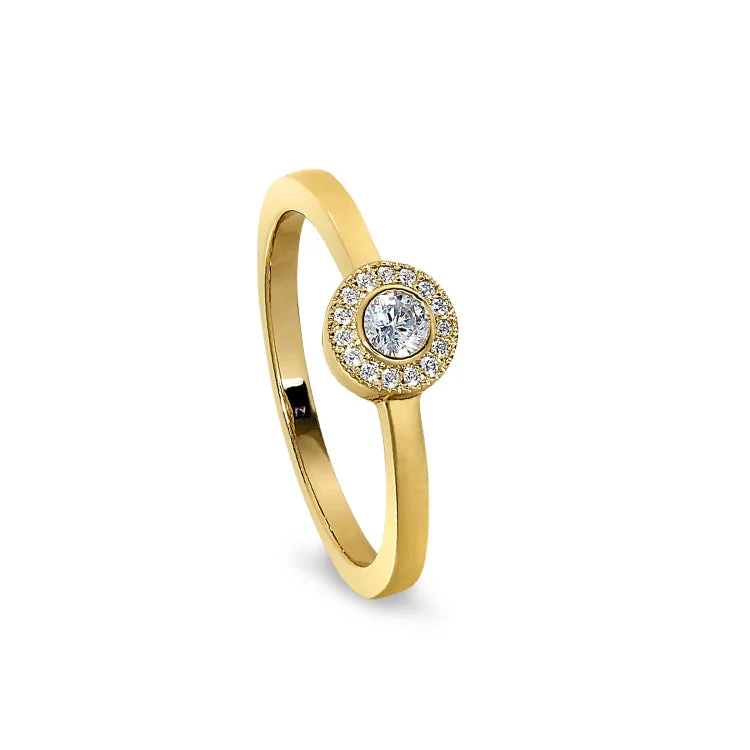 Ladies rings beach vibe -Gold Finish Sterling Silver Micropave Round Simulated Diamond Ring with Simulated Diamonds Size 6