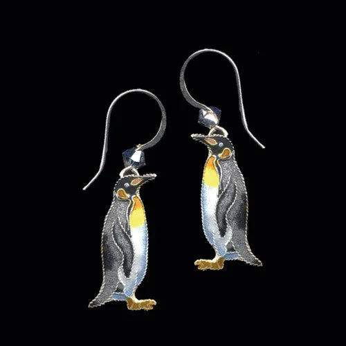 Ladies earrings cactus stone -King Penguin Cloisonne Wire Earrings (1" tall)