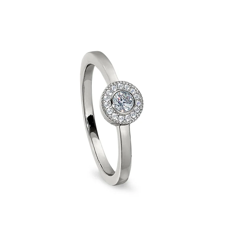 Ladies rings moonstone glow -Platinum Finish Sterling Silver Micropave Round Simulated Diamond Ring with Simulated Diamonds Size 5