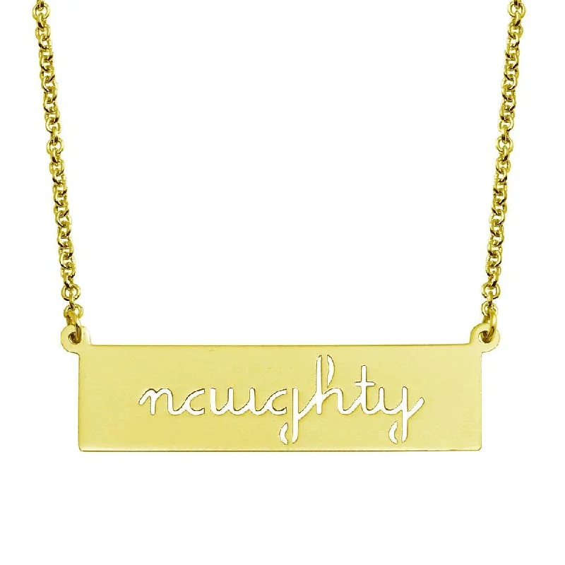 ladies necklaces simple-Gold Plated 925 Sterling Silver Naughty Engraved Bar Pendant Necklace  - ARN00057GP