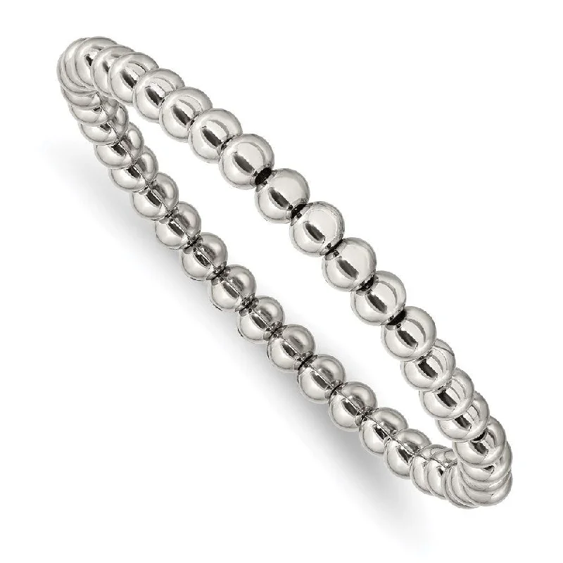 ladies bracelets premium quality-Stainless Steel Polished Beaded Stretch Bracelet