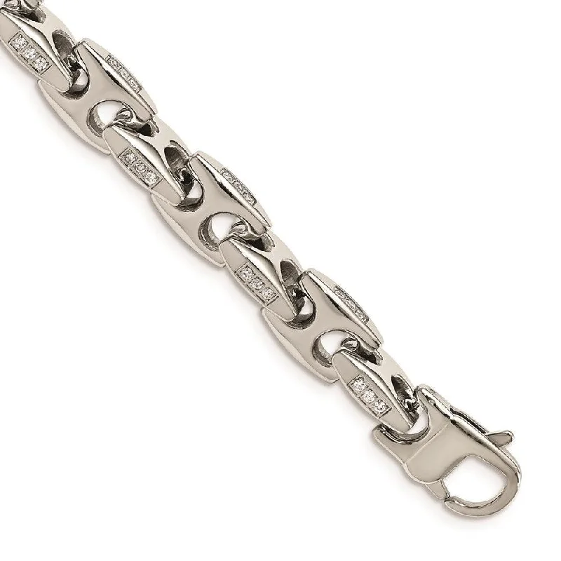 ladies bracelets modern classic-Stainless Steel Polished with CZ 8.5 inch Bracelet