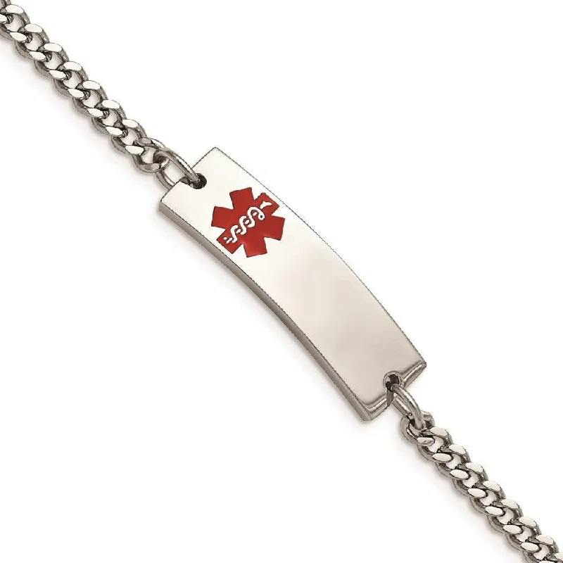 ladies bracelets tiffany-Stainless Steel Polished w/Red Enamel 8.75in Medical ID Bracelet