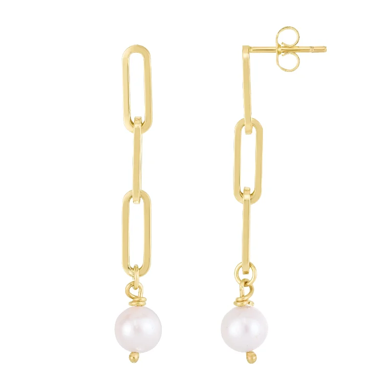 Ladies earrings christmas gift -14K Pearl Paperclip Link Earrings