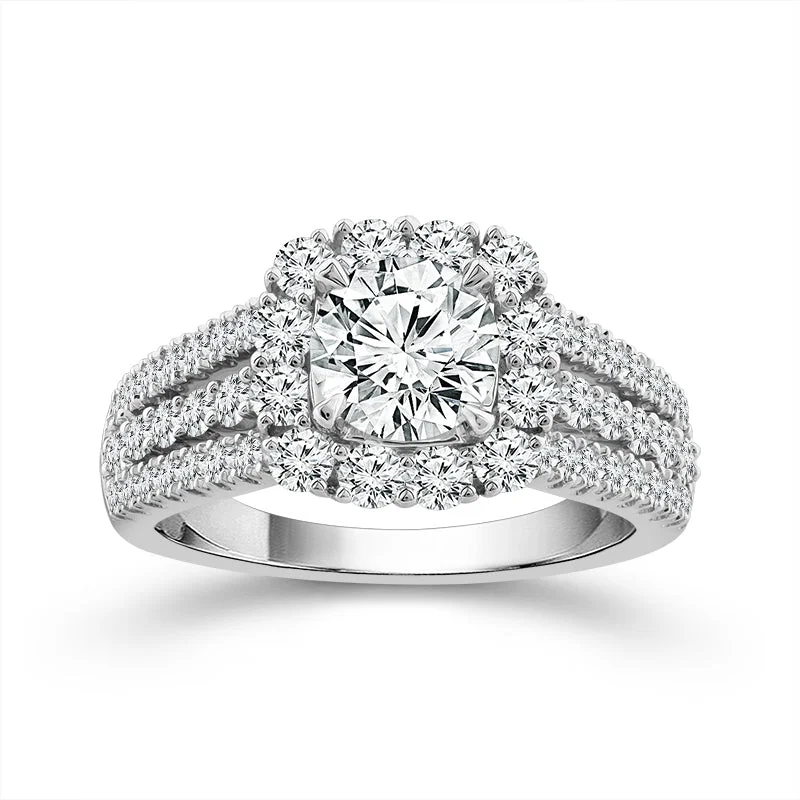 Ladies engagement rings thai motif -14k White Gold 2 Carat Halo Lab Grown Diamond Engagement Ring