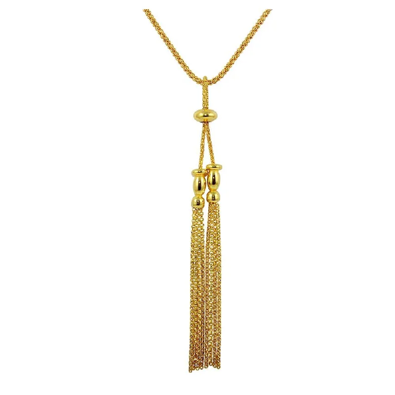 ladies necklaces recycled-Gold Plated 925 Sterling Silver Two Tassel Dangling Necklace - ARN00041GP