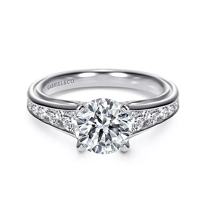 Ladies engagement rings dazzling stone -Dallas - 14K White Gold Round Diamond Engagement Ring