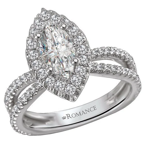 Ladies rings elegant style -14KT WHITE GOLD 1.50 CTW DIAMOND MARQUISE HALO SPLIT SHANK RING