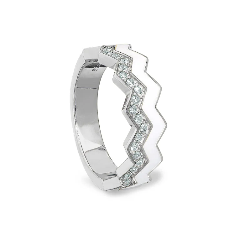 Ladies rings persian style -Platinum Finish Sterling Silver Micropave Ring with with White Enamel and Simulated Diamondss