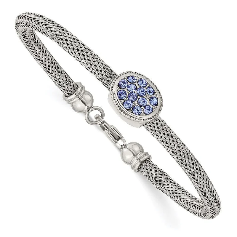 ladies bracelets two tone-Stainless Steel Polished and Textured Blue Crystal 7.25 in. Bracelet