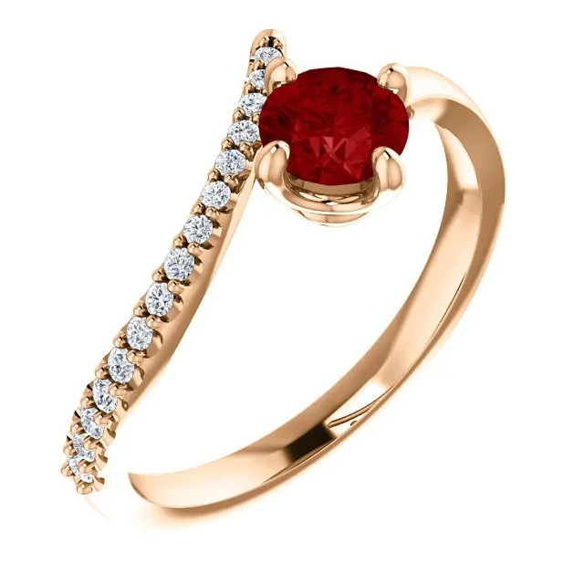 Ladies rings quinceañera style -14KT GOLD 2/3 CT RUBY & 1/10 CTW DIAMOND BYPASS RING