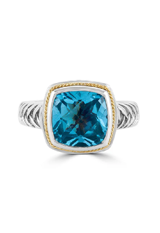 Ladies rings ethnic style -Sterling Silver & 18K Yellow Gold Accented Blue Topaz Ring, 4.99 TCW