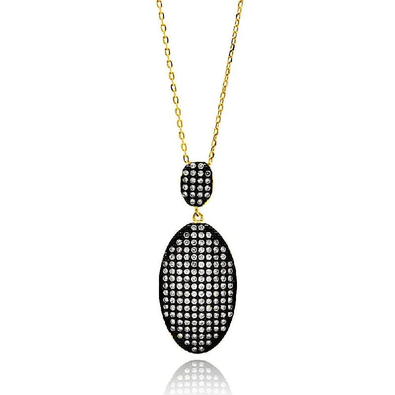 ladies necklaces joy-Silver 925 Black and Gold Plated Clear Oval CZ Necklace - BGP00618