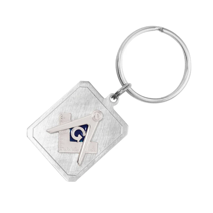 Ladies rings veteran gift -Rhodium Finish Masonic Emblem Key Ring