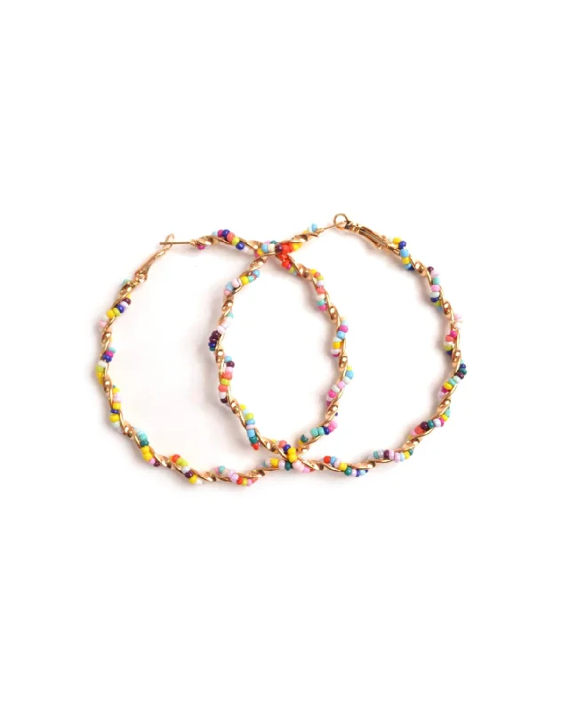 Ladies earrings tiger eye -Colorful Beads Hoop Earring