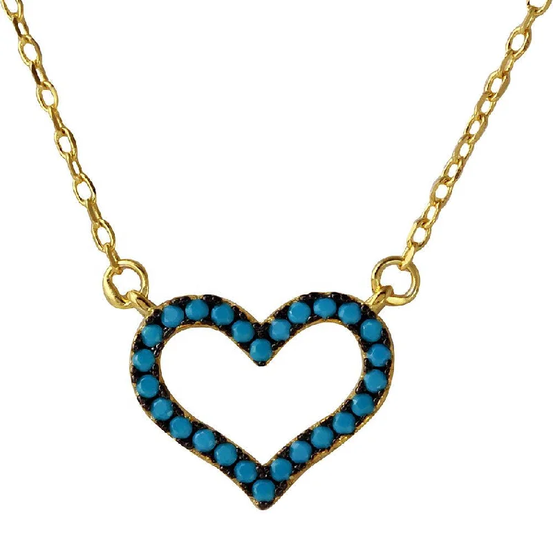 ladies necklaces birthstone-Silver 925 Gold Plated Open Heart Turquoise Stones Necklace - BGP01110