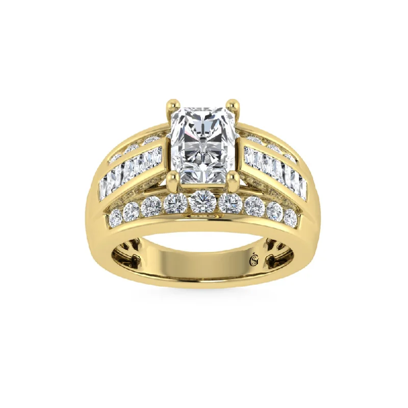 Ladies engagement rings split shank -2 7/8 Ctw Radiant Lab Grown Diamond Engagement Ring in Yellow Gold