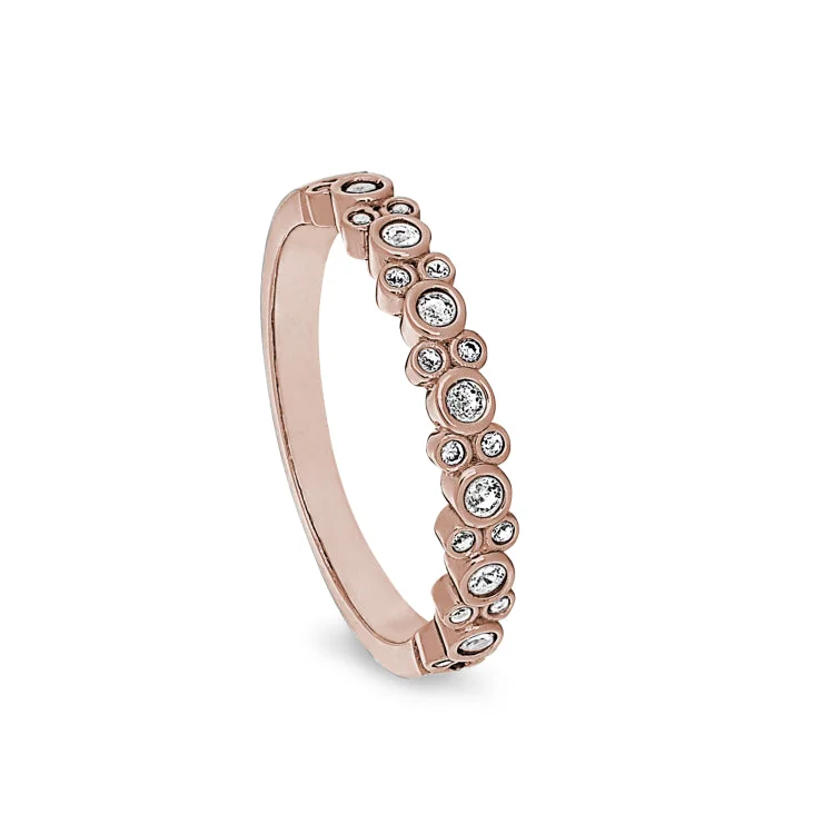 Ladies rings travel theme -Rose Gold Finish Sterling Silver Bubbles Ring with Simulated Diamonds