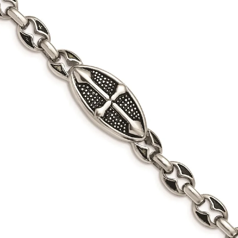 ladies bracelets geometric-Stainless Steel Antiqued Links 9in Toggle Bracelet