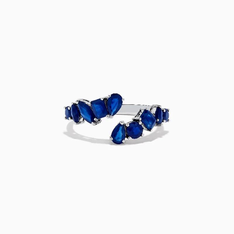 Ladies rings tribal pattern -Royale Bleu 14K White Gold Blue Sapphire Ring